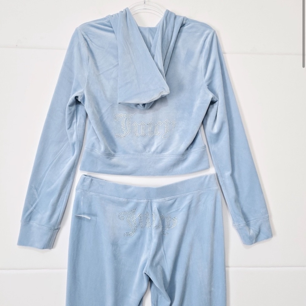 NWT ⚜️🩵⚜️ Juicy Couture Retro Velour Tracksuit Women XL Frosted Blue - Picture 6 of 11